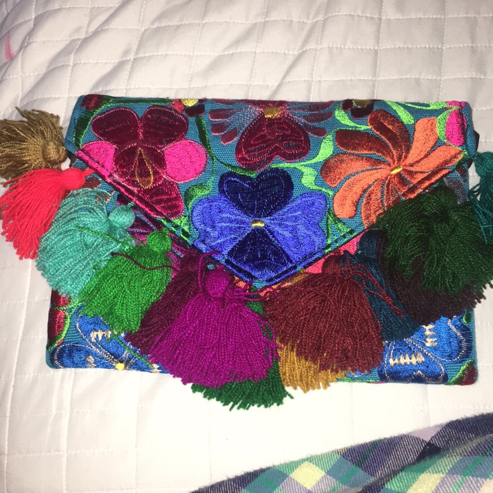 Mexican clutch and crossbody bag with tassels